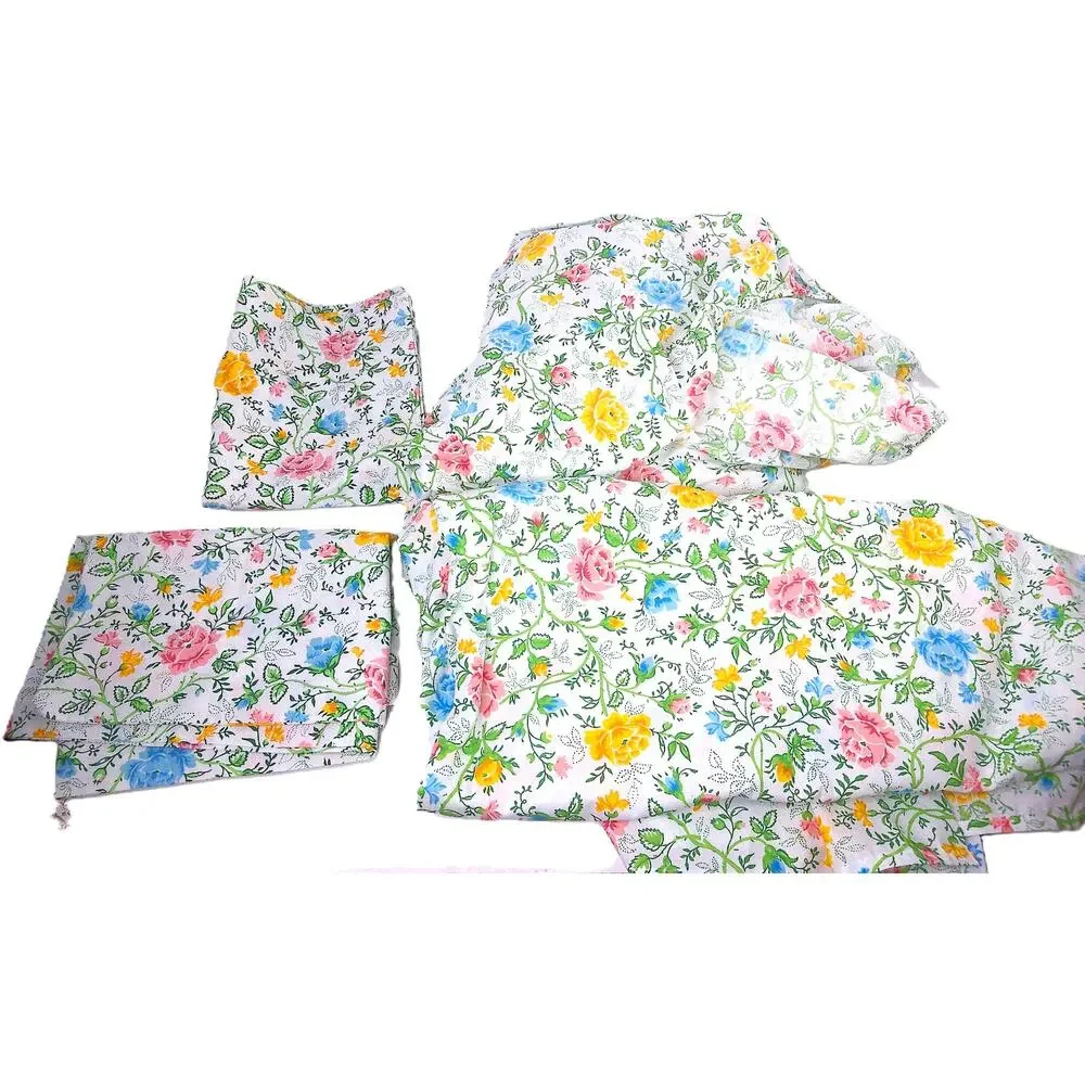 Vtg JCPenney Juliet Floral Percale Full Sheet Set Flat Fitted 2 Pillowcases NOS
